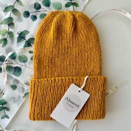 Crochet Brushed Mohair Beanie Mustard