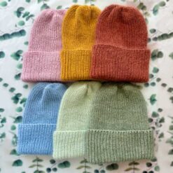 Crochet Brushed Mohair Beanie Pink Mustard Red Mint Green